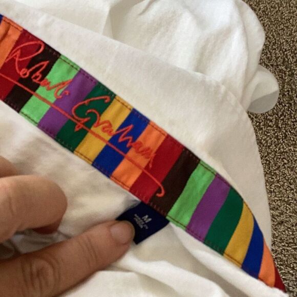 Robert Graham Embroidered White Flip Cuff Shirt Men’s Medium Long Sleeve - Picture 8 of 13